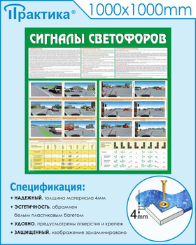 С39 Стенд сигналы светофоров (1000х1000х3 мм, прямая печать на пластик) - Стенды - Стенды по безопасности дорожного движения - Магазин охраны труда ИЗО Стиль